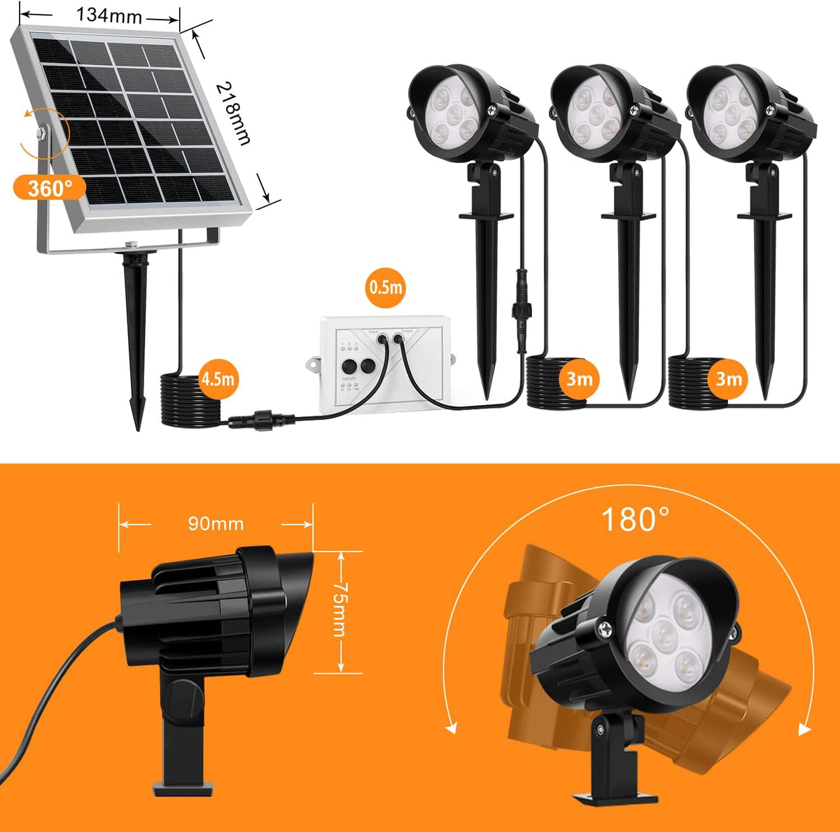 4-in-1 Solar Landscape Lights, IP66 Waterproof, 2700K/4000K/6000K W845361