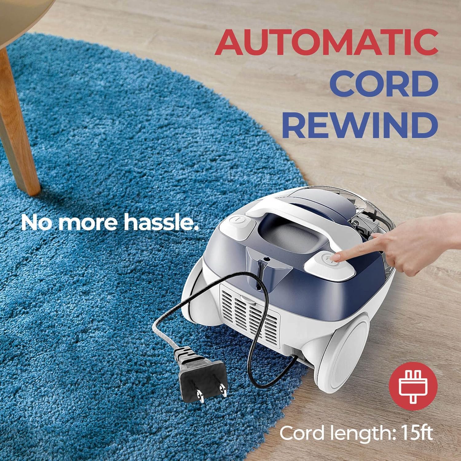 Ocean Blue Bagless Canister Vacuum Cleaner with Double HEPA Filtration E8812