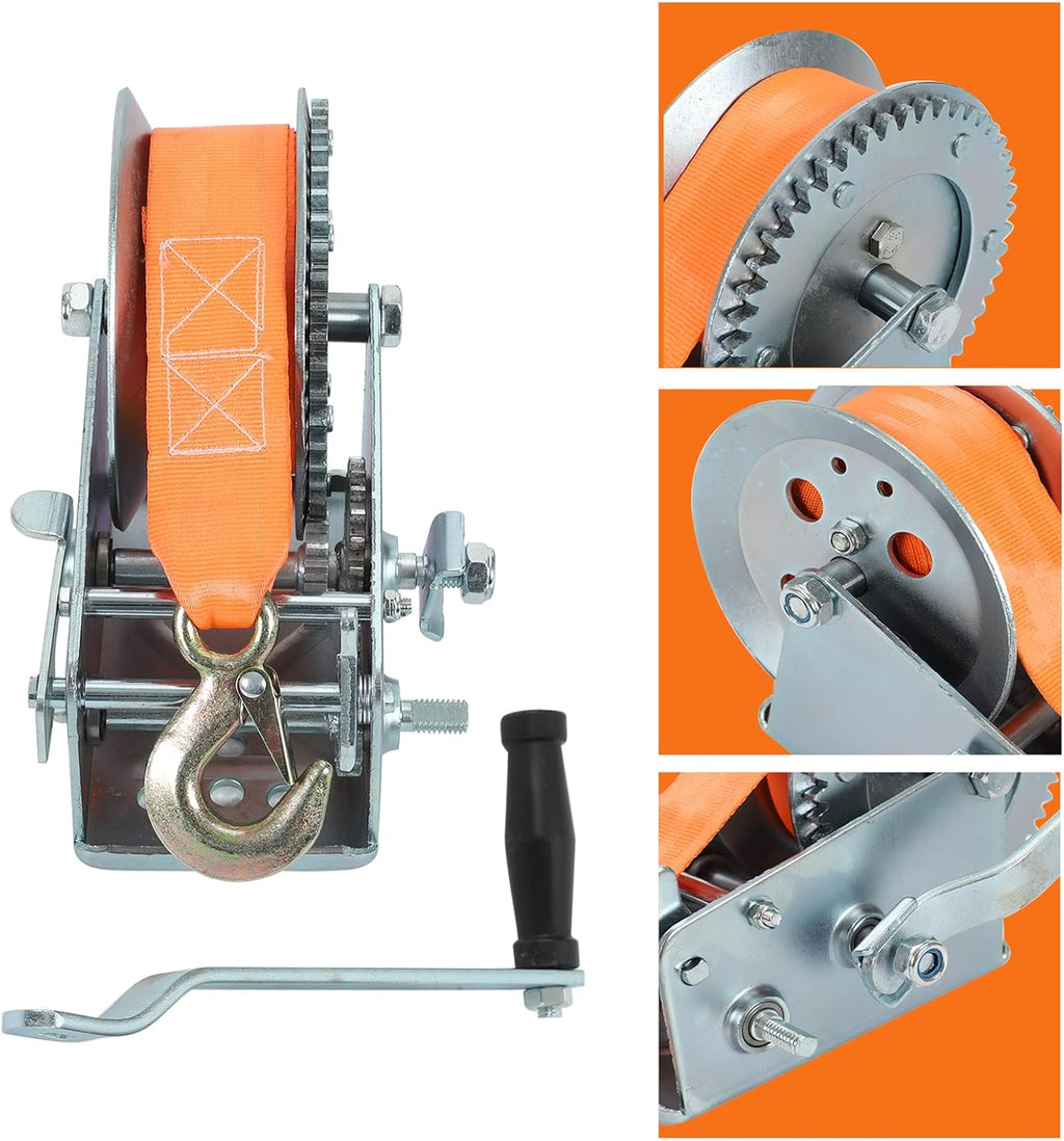3500lbs Dual Gear Hand Winch Polyester Strap Pack of 2 N2293