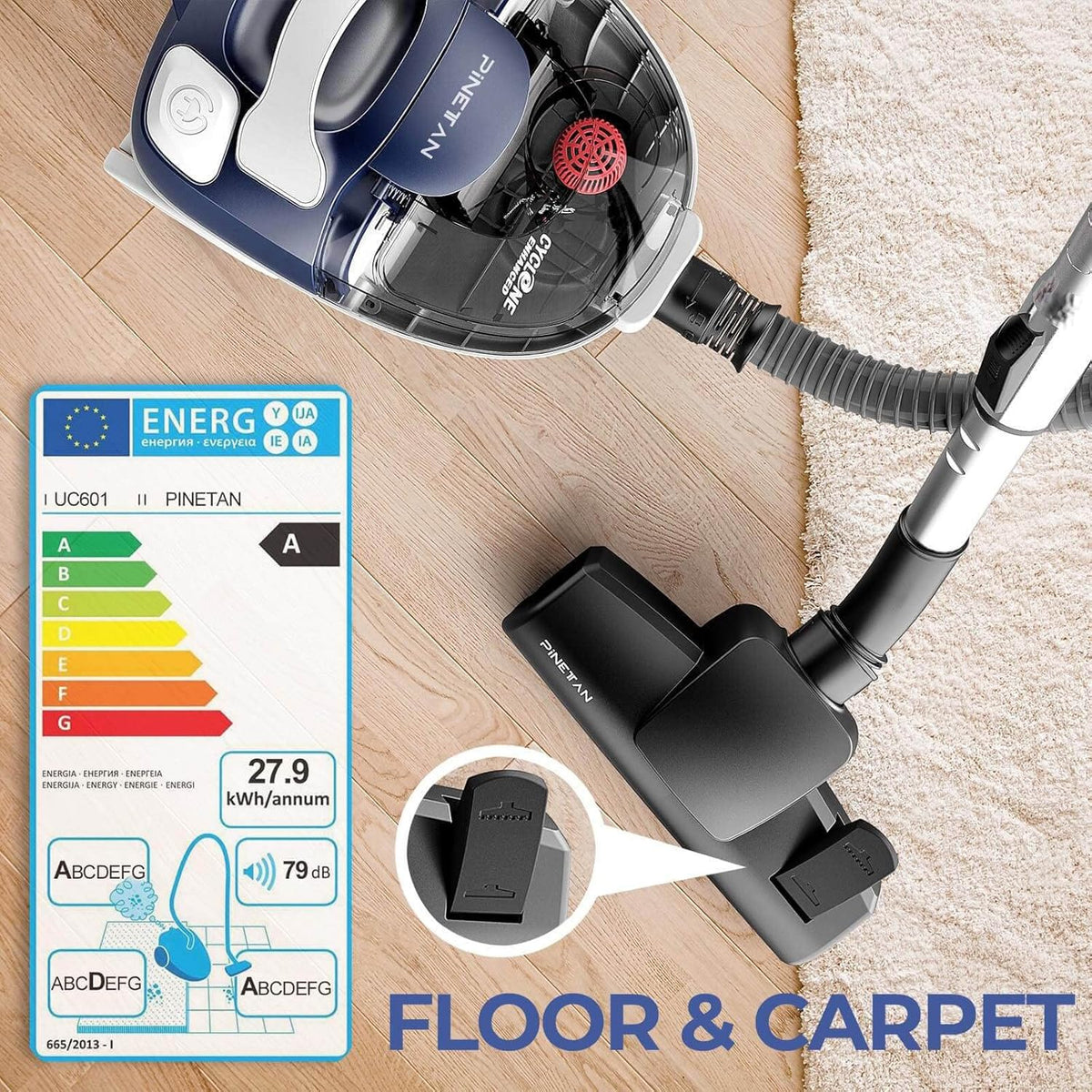 Ocean Blue Bagless Canister Vacuum Cleaner with Double HEPA Filtration E8812