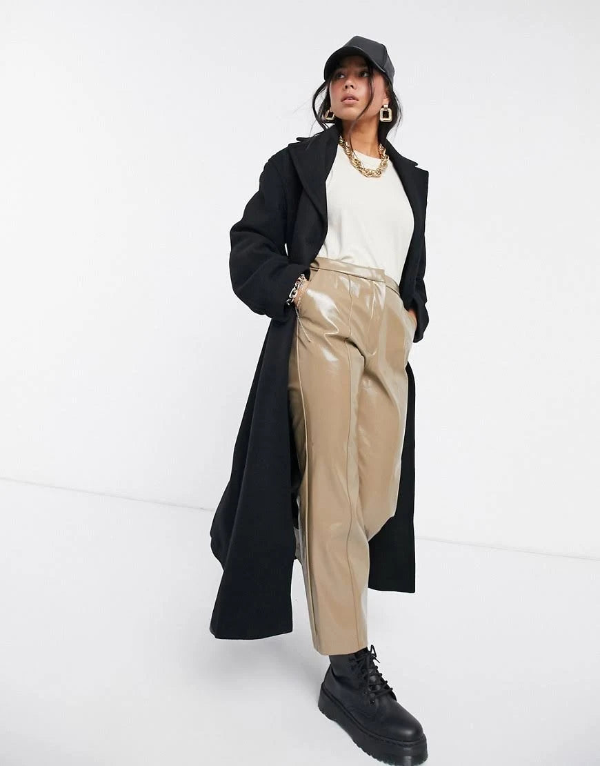 Black Longline Wool Coat C52167
