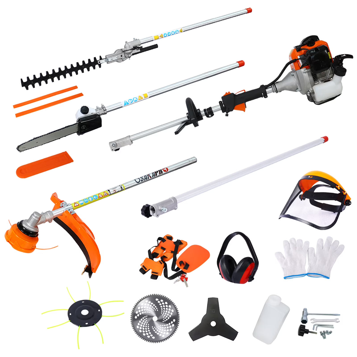 10 in 1 52CC 2-Cycle Garden Tool System with Pole Saw, Hedge Trimmer, Grass Trimmer, and Brush Cutter B813277