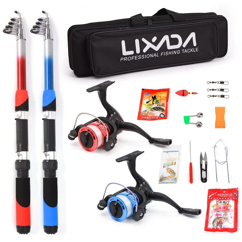 2.1m Telescopic Fishing Rods with 2PCS Reels Fishing Bag H62377