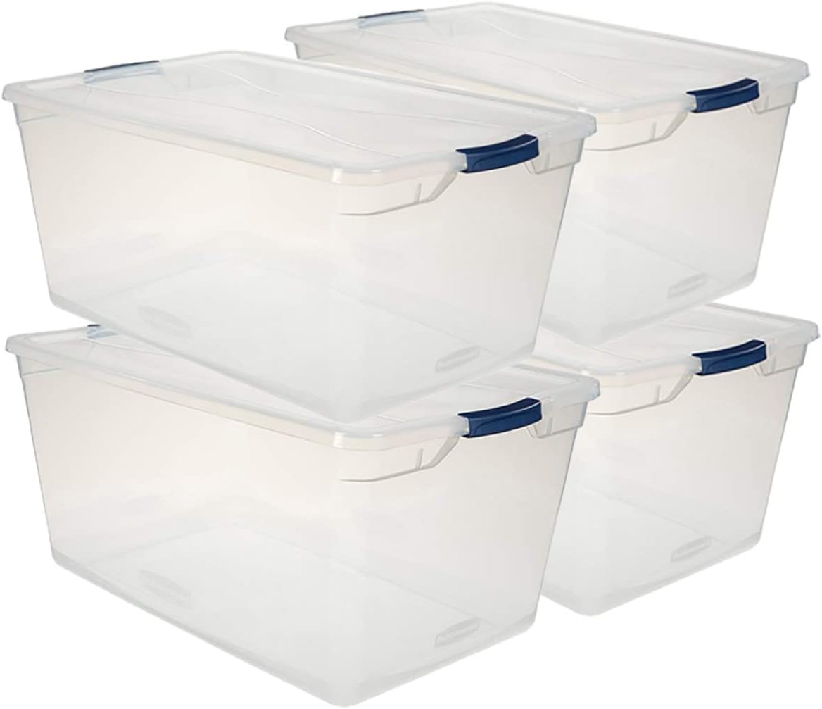 Clear 41 QT Pack of 4 Stackable Plastic Storage Containers with Latching Lids C69420