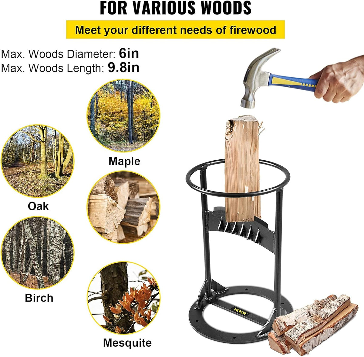 Manual Log Splitter, 13 x 8.3, 5 Lbs, Q235 Steel, Pack of 2 V59639