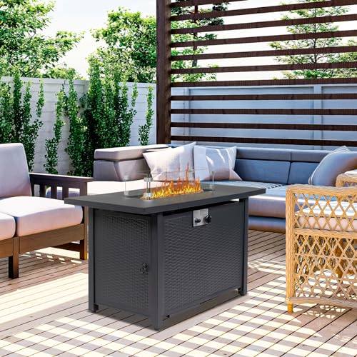 43 Inch Propane Fire Pit Table with Lid and Metal Tabletop, 50,000 BTU Gas Fire Pit Table with 6.6 Pounds Lava Stones L874