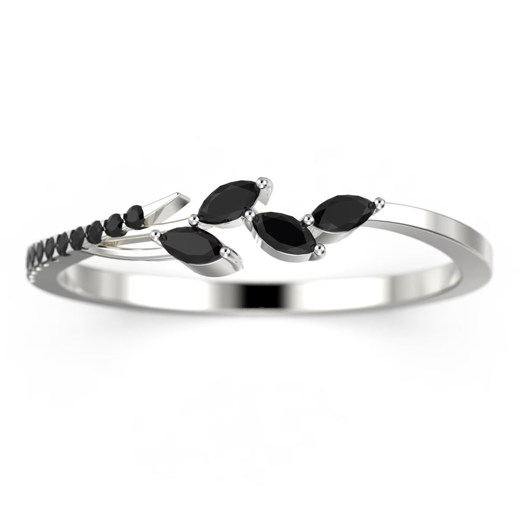 18K White Gold Over Silver Marquise Cut Black Diamond Moissanite Wedding Band P621353