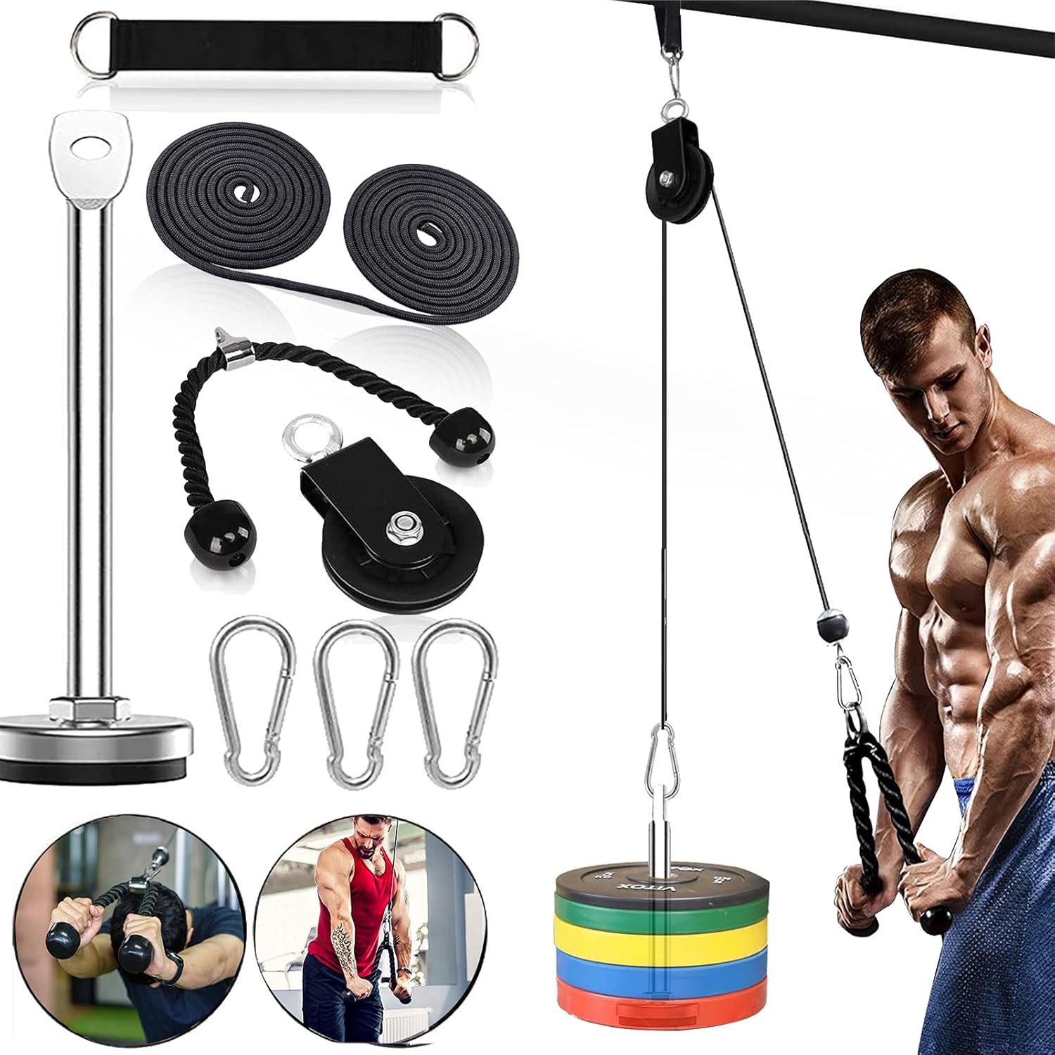 Weight Cable Pulley System Home Gym Equipment Upgraded Fitness LAT Pull Down, Biceps Curl, Back, Forearm, Shoulder Pack of 2 F2063