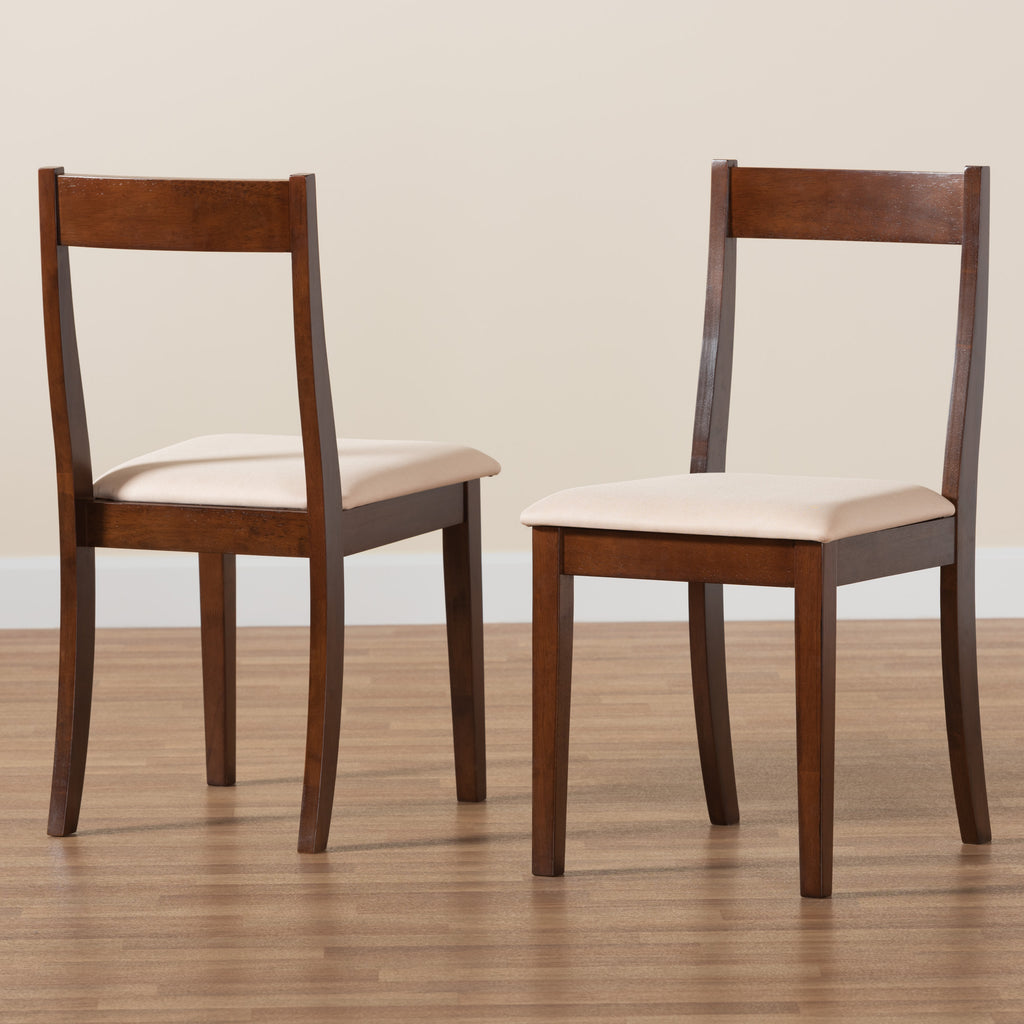 Cream Fabric and Dark Brown Finished Wood 2-Piece Dining Chair Set L4829