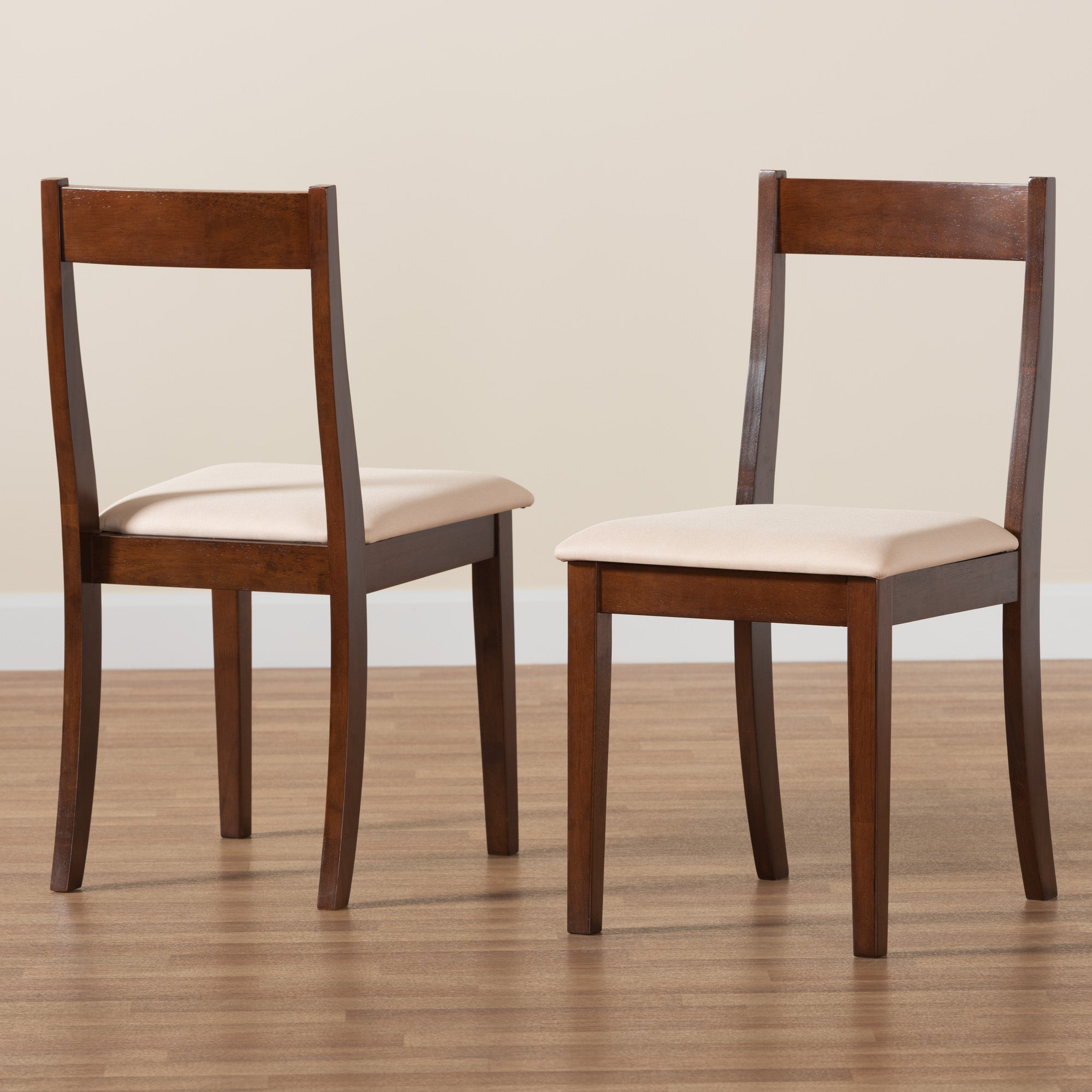 Cream Fabric and Dark Brown Finished Wood 2-Piece Dining Chair Set L4829