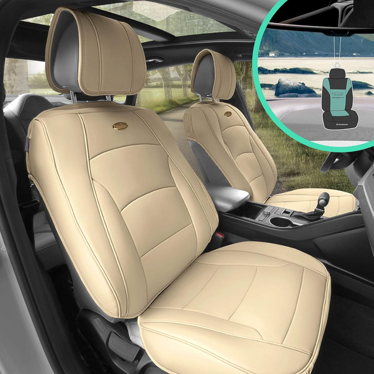 Faux Leather Car Seat Covers Front Set Solid Gray L3785