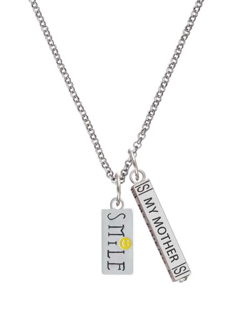 Silvertone Smile Rectangle Bar Charm Necklace, 23" V5363