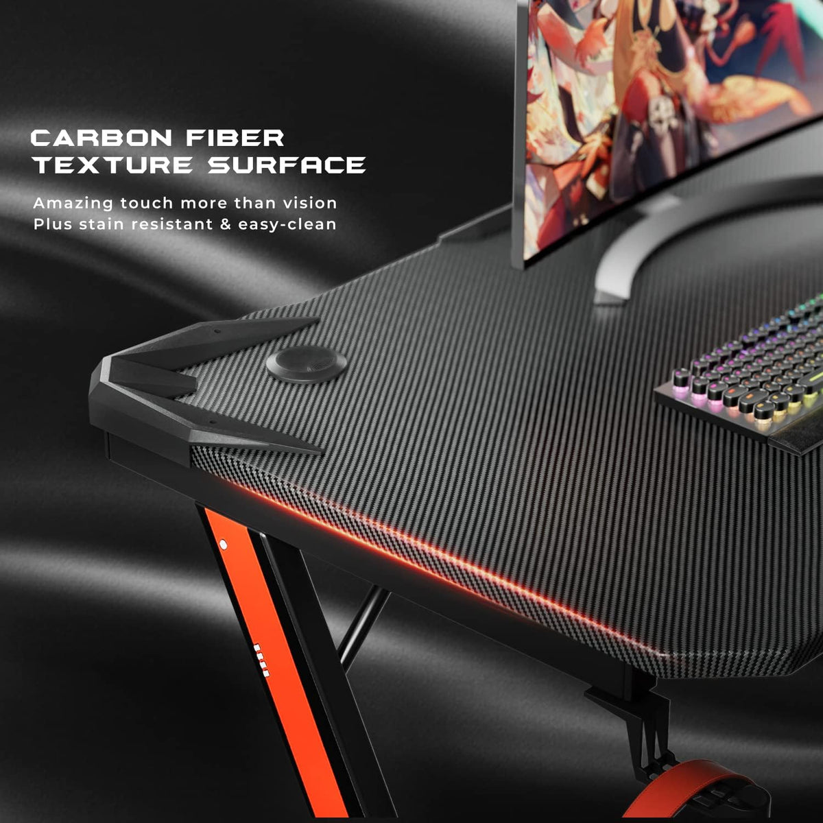 Black 44 Inch Gaming Desk with Cup Holder and Headphone Hook D328