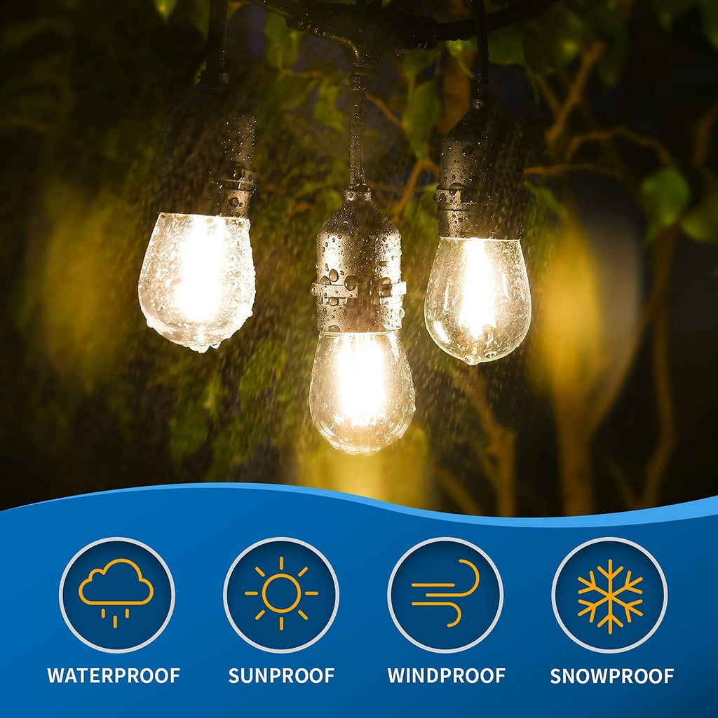 2 Pack 48FT LED Outdoor String Lights with 2W Dimmable Edison Shatterproof Plastic Bulbs H8126