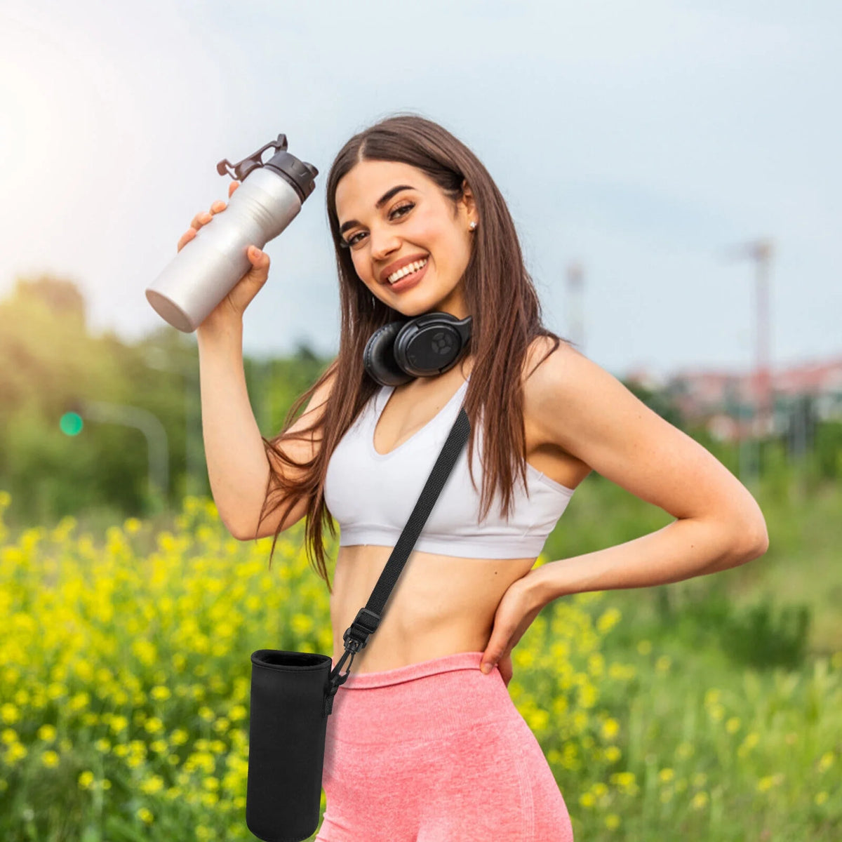 2Pcs Insulated Water Bottle Bags with Adjustable Shoulder Strap D268944