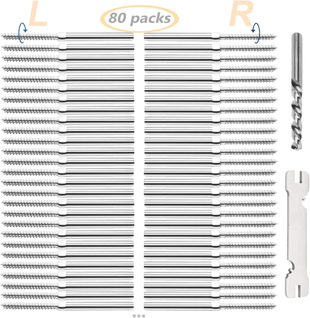 80 Packs Stainless Steel Swage Lag Screws for Wood Post Cable Railing Hardware Z211