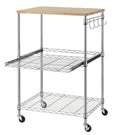 3-Tier Wire Rolling Kitchen Cart with Oak Cutting Board and Chrome C60512