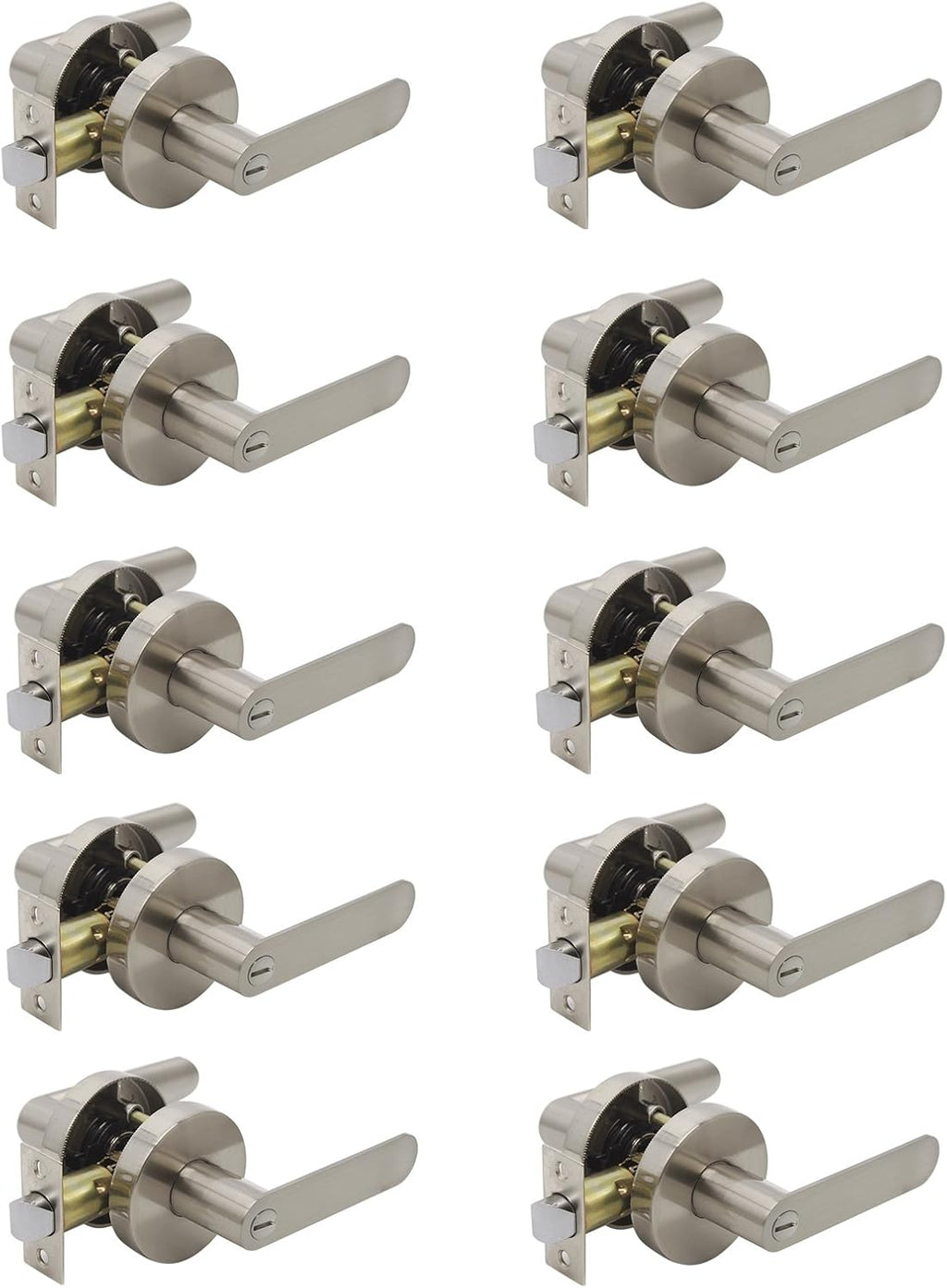 Satin Nickel Square Privacy Door Handles Leverset Lockset 10Pack D7634