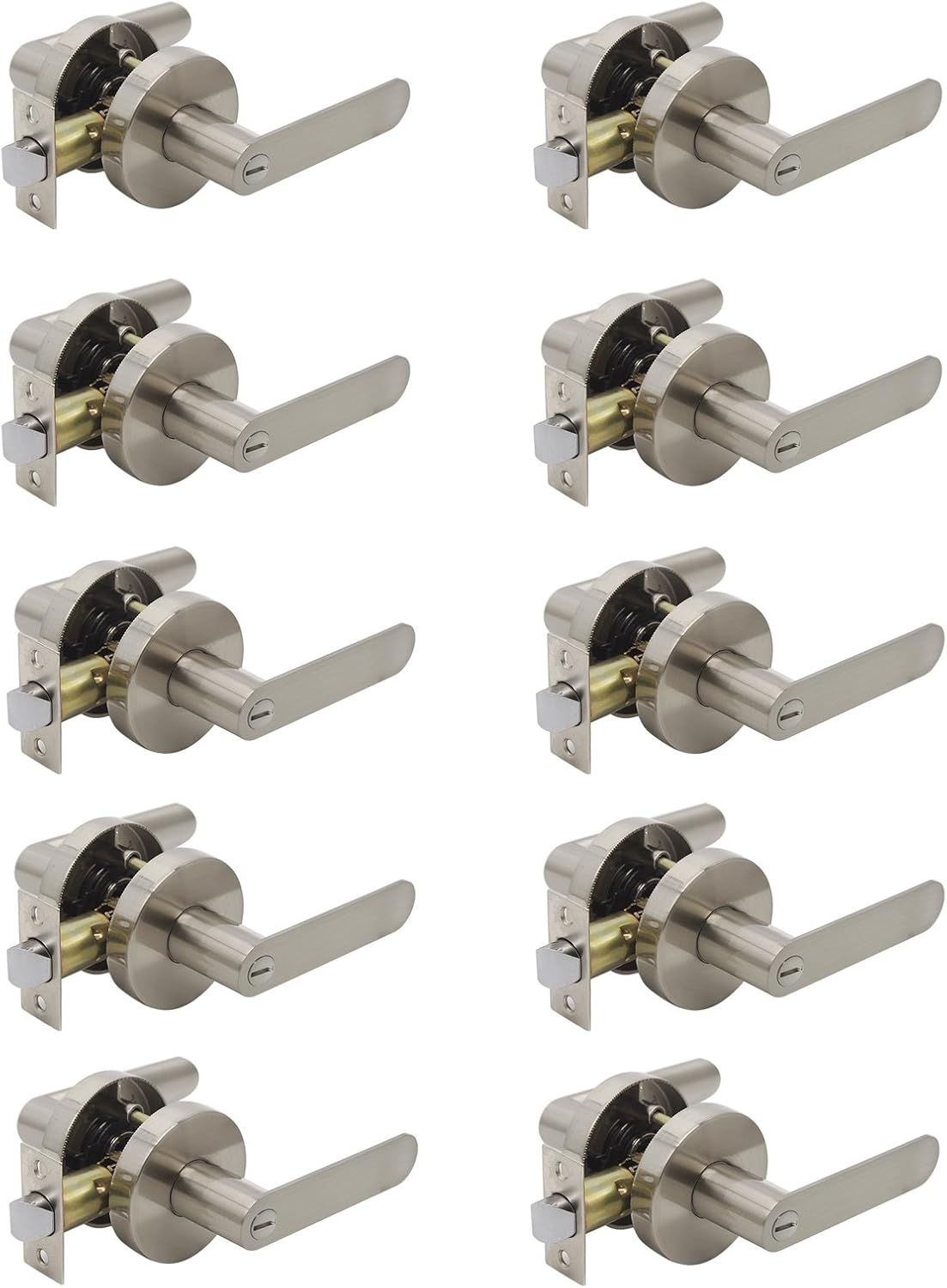 Satin Nickel Square Privacy Door Handles Leverset Lockset 10Pack D7634
