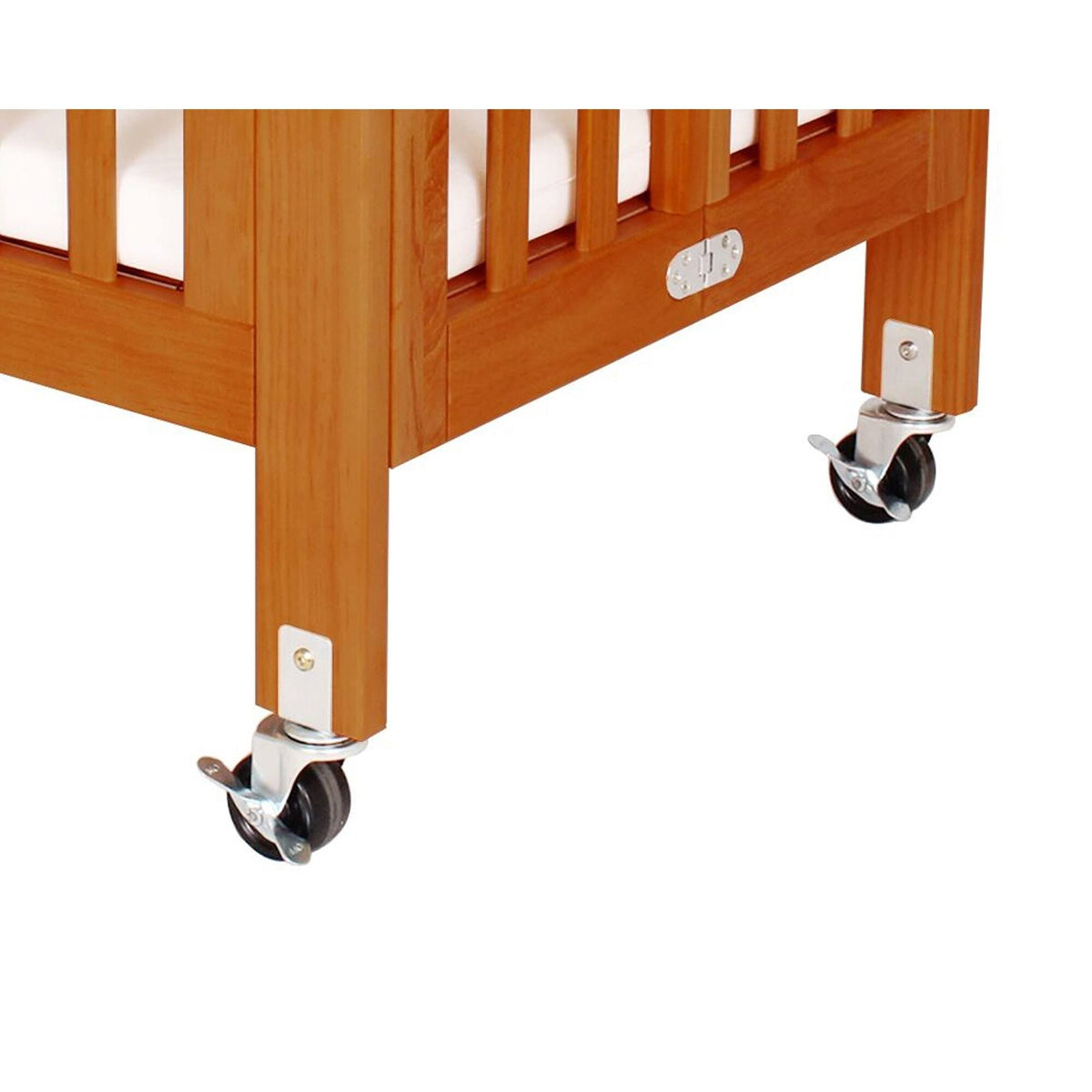Brown Foldable Wood and Metal Crib with Casters G715