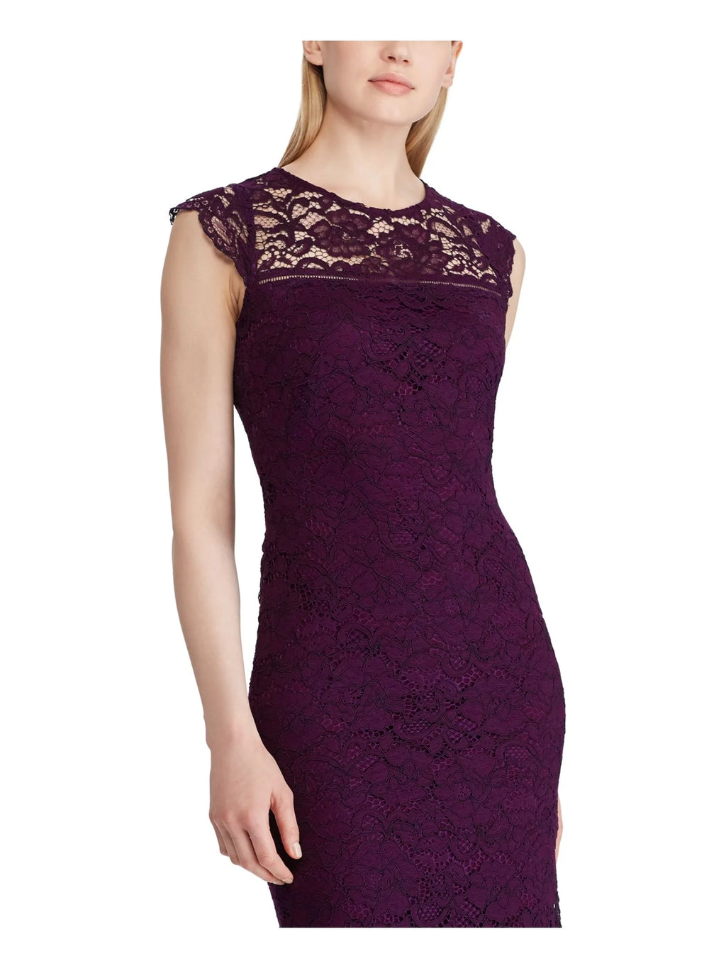 Purple Cap Sleeve Below The Knee Sheath Evening Dress U1940