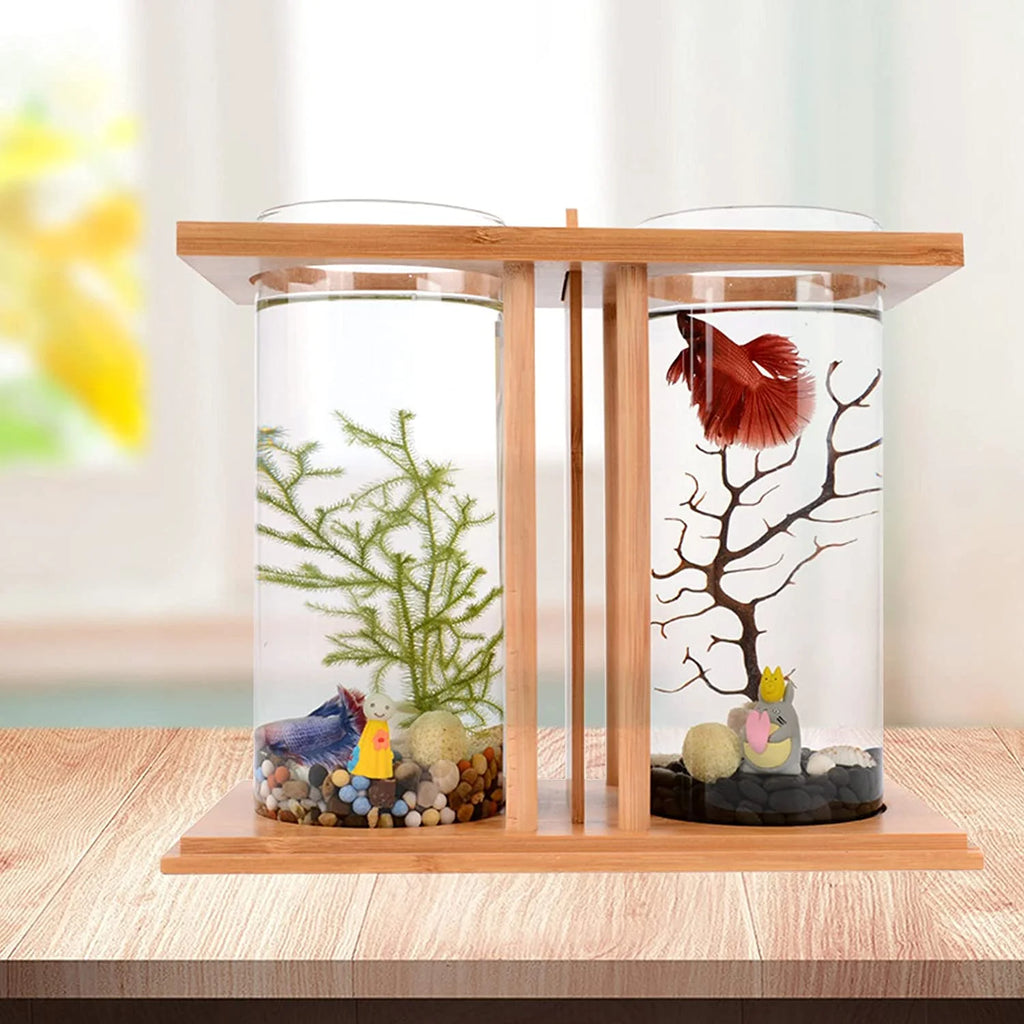 Bamboo Fish Bowl Glass Aquarium Mini Fish Tank Q976