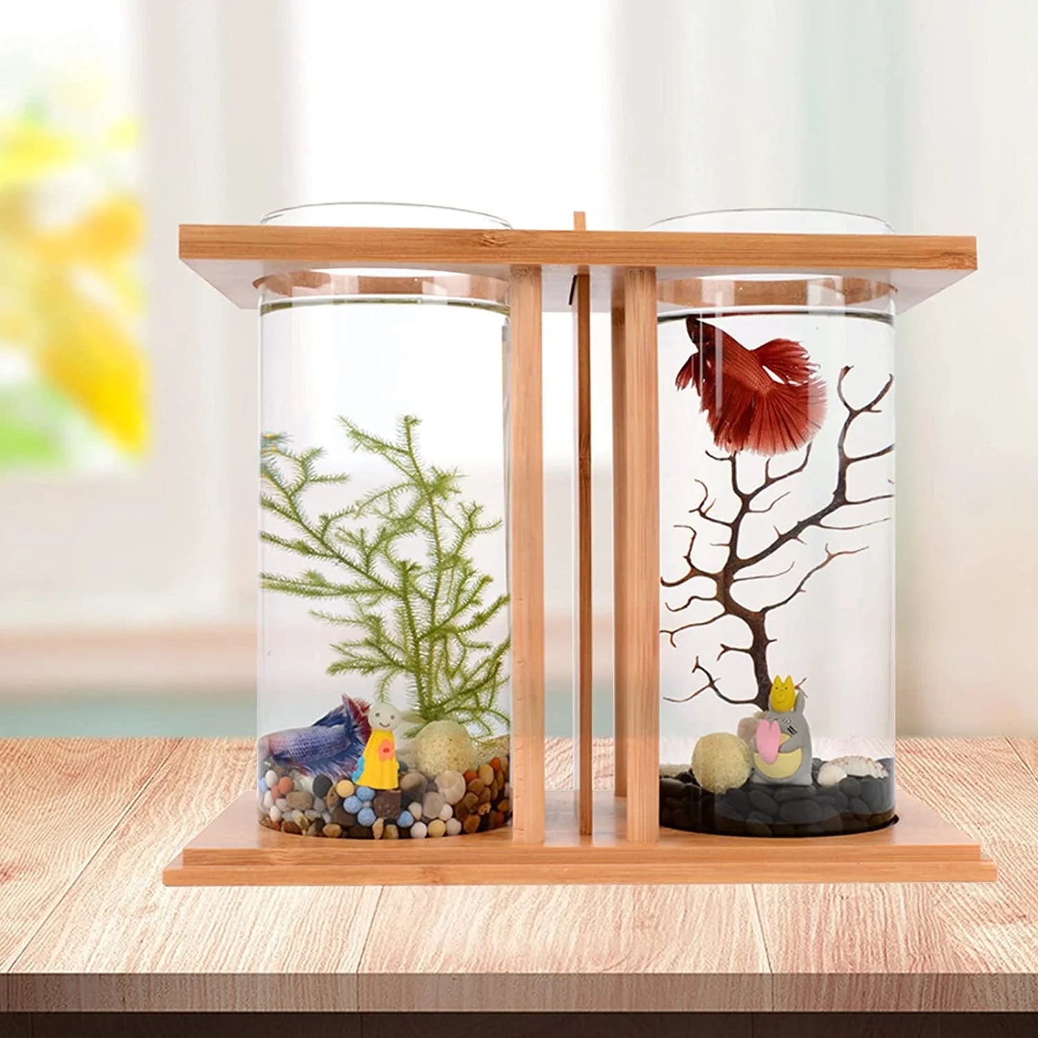 Bamboo Fish Bowl Glass Aquarium Mini Fish Tank Q976