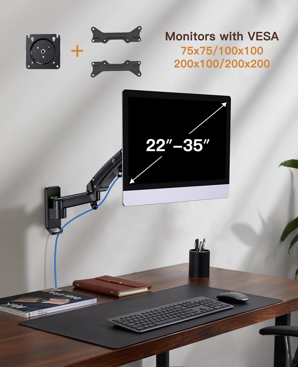 Full Motion Wall Mount for 22”-35” Screens, VESA 75/100/200mm, Pack of 2 N4689