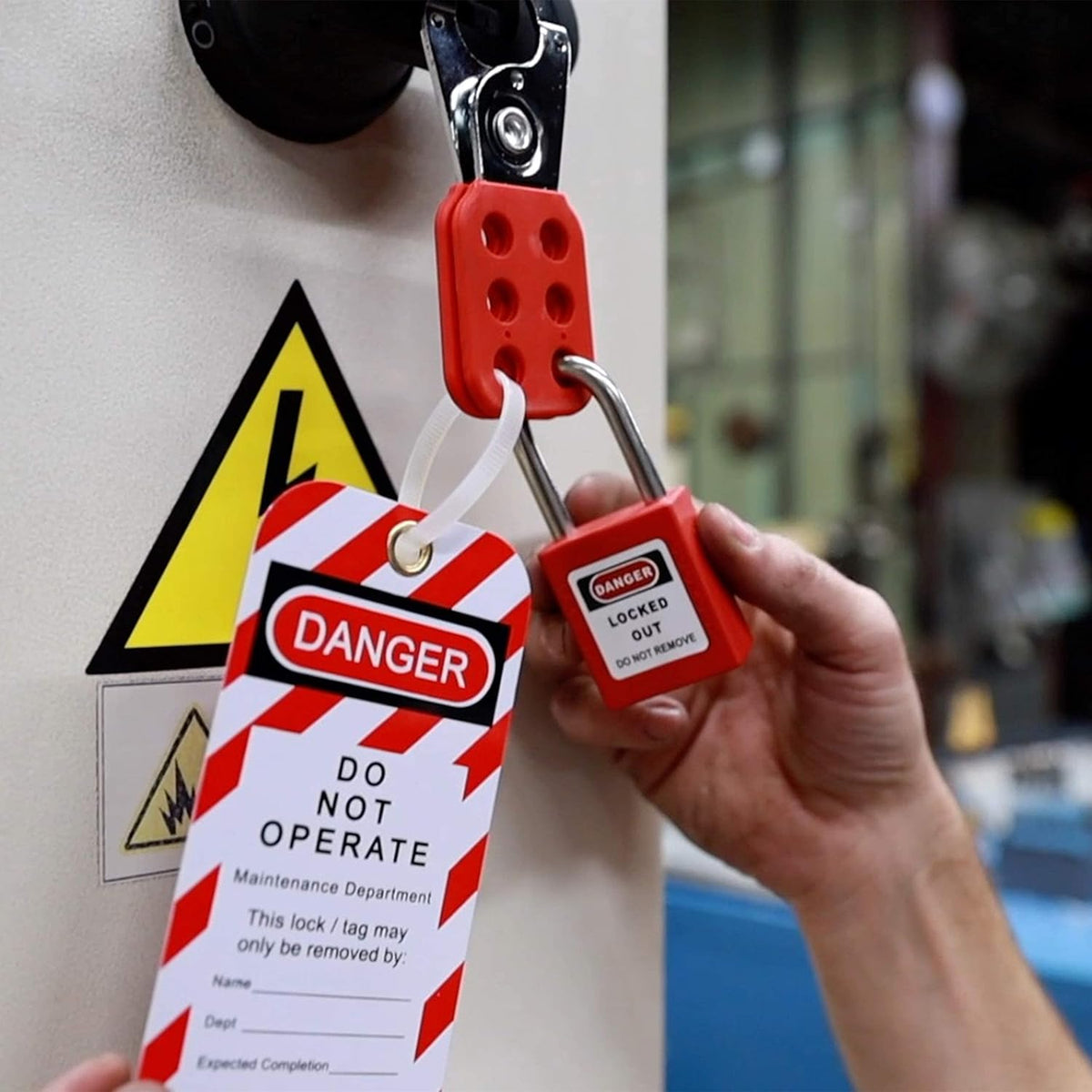Lockout Tagout Kit with Hasps, Loto Tags, Red Safety Padlocks (2 Keys Per Lock) G428605