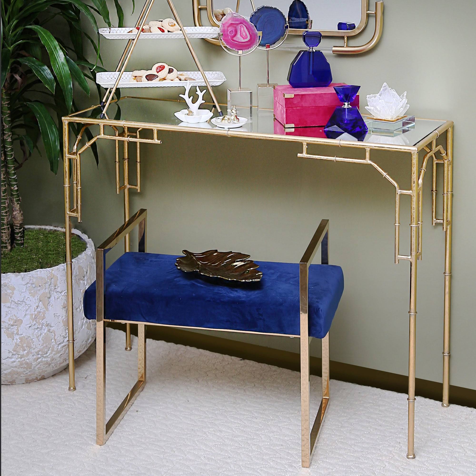 Navy/Gold Velveteen Bench with Handles M507730