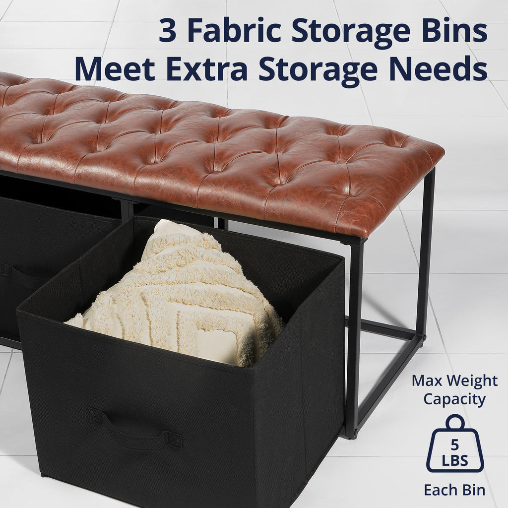 Brown Button Tufted Faux Leather Storage Bench G33872