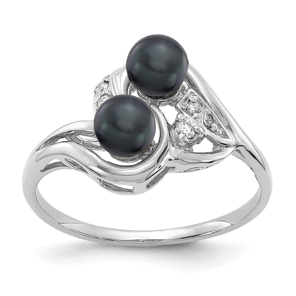 14k White Gold 4.5mm Black Cultured Pearl Diamond Ring F4601