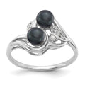 14k White Gold 4.5mm Black Cultured Pearl Diamond Ring F4601