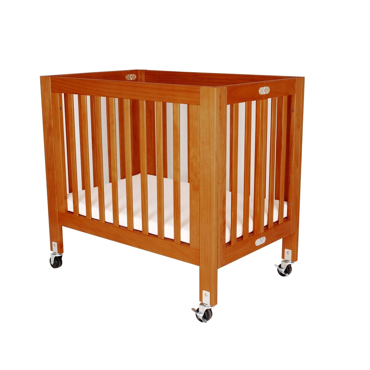Brown Foldable Wood and Metal Crib with Casters G715