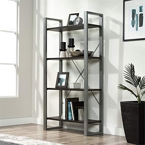 4 Shelf Metal Framed Wooden Bookcase in Black Walnut A110110