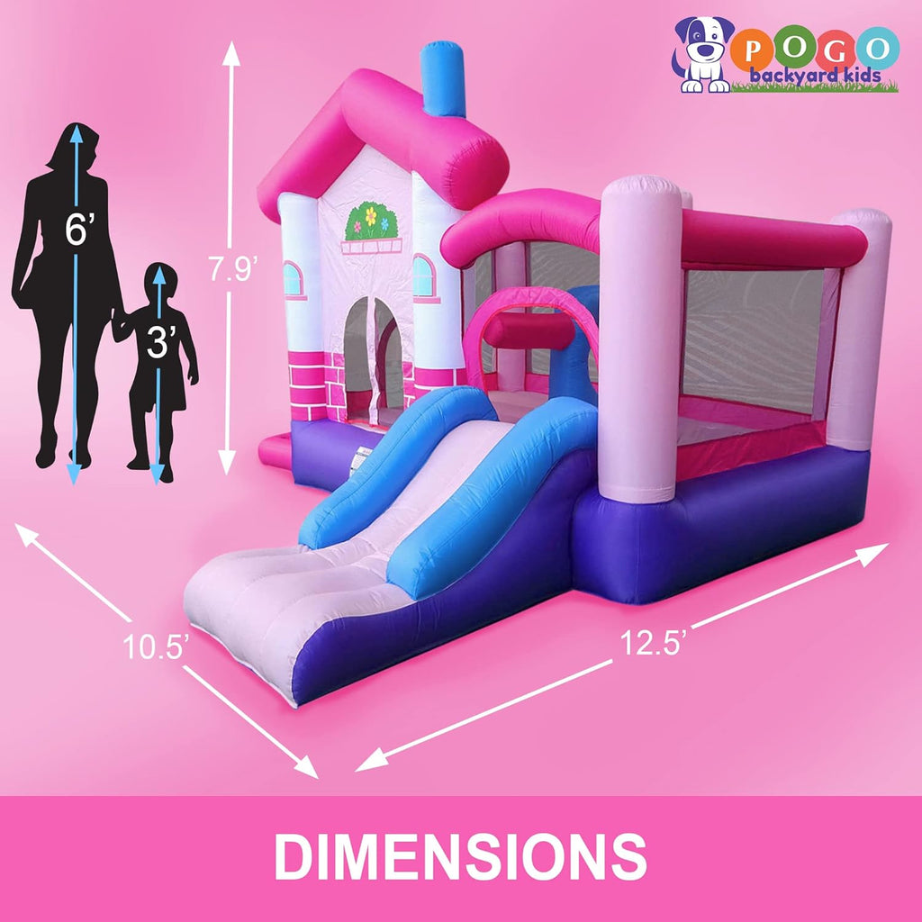 Pink Inflatable Bounce House with Slide, 12.5' x 10.5' Play Area, 7.9' Tall I268782