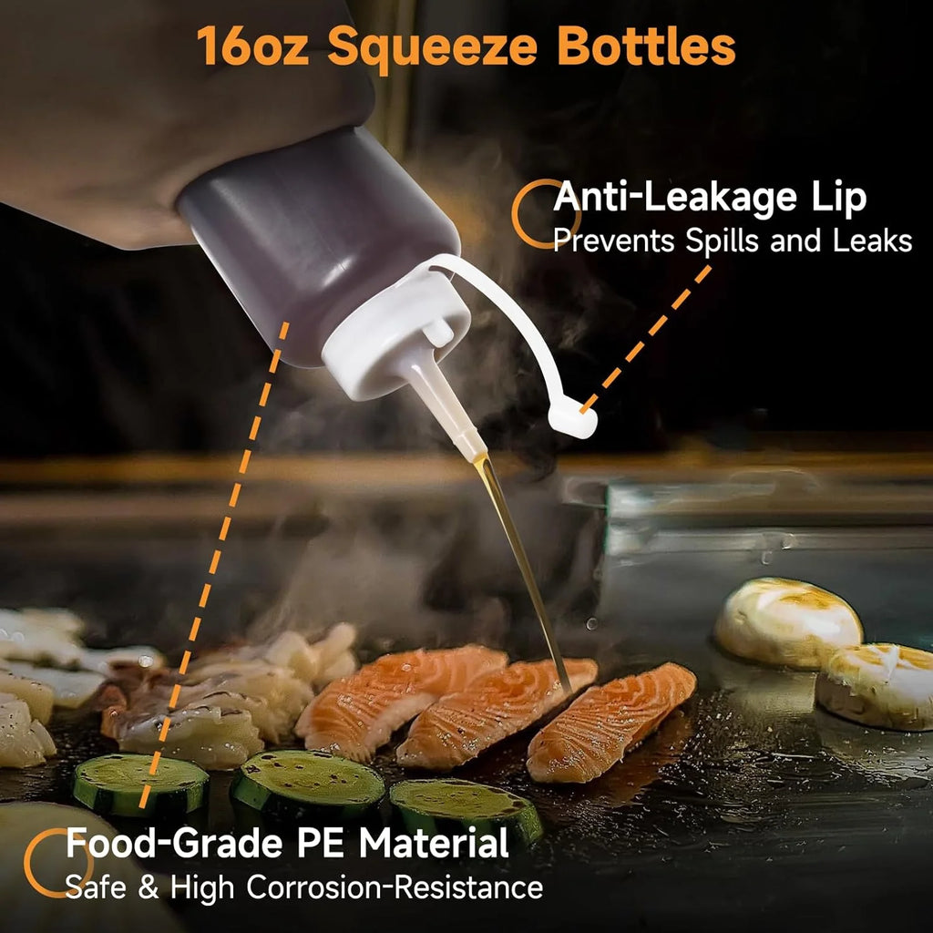 7 Pcs Griddle Accessory Set with Heat-Resistant Spatulas, Scraper, Squeeze Bottles, Egg Rings E2159