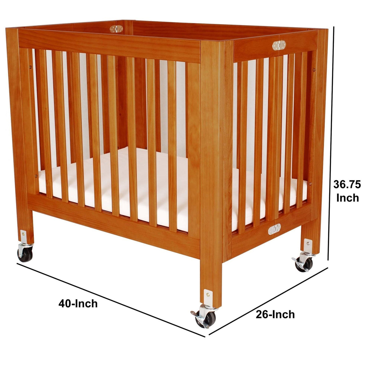 Brown Foldable Wood and Metal Crib with Casters G715