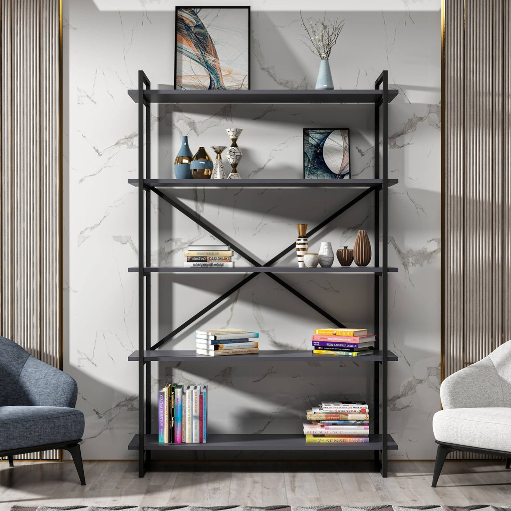 Modern Bookcase Anthracite Gold M66725