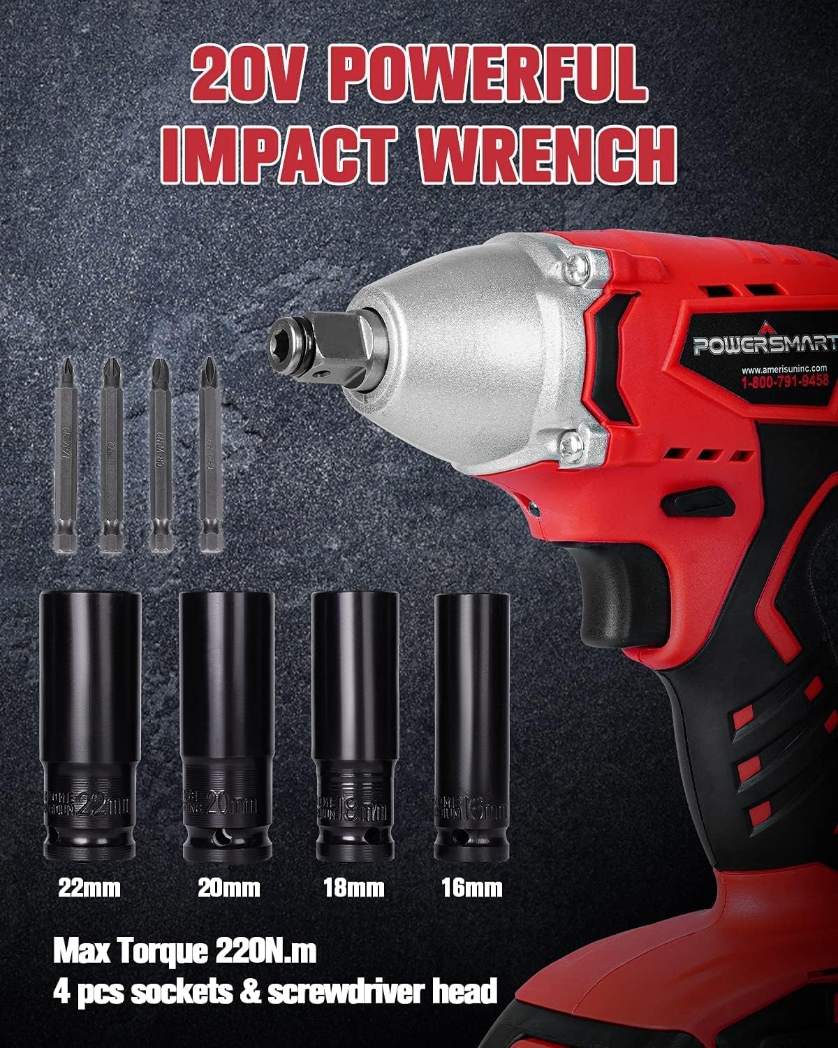 Cordless Impact Wrench 3-in-1, 20V Battery and Fast Charger, Pack of 2 Q84754