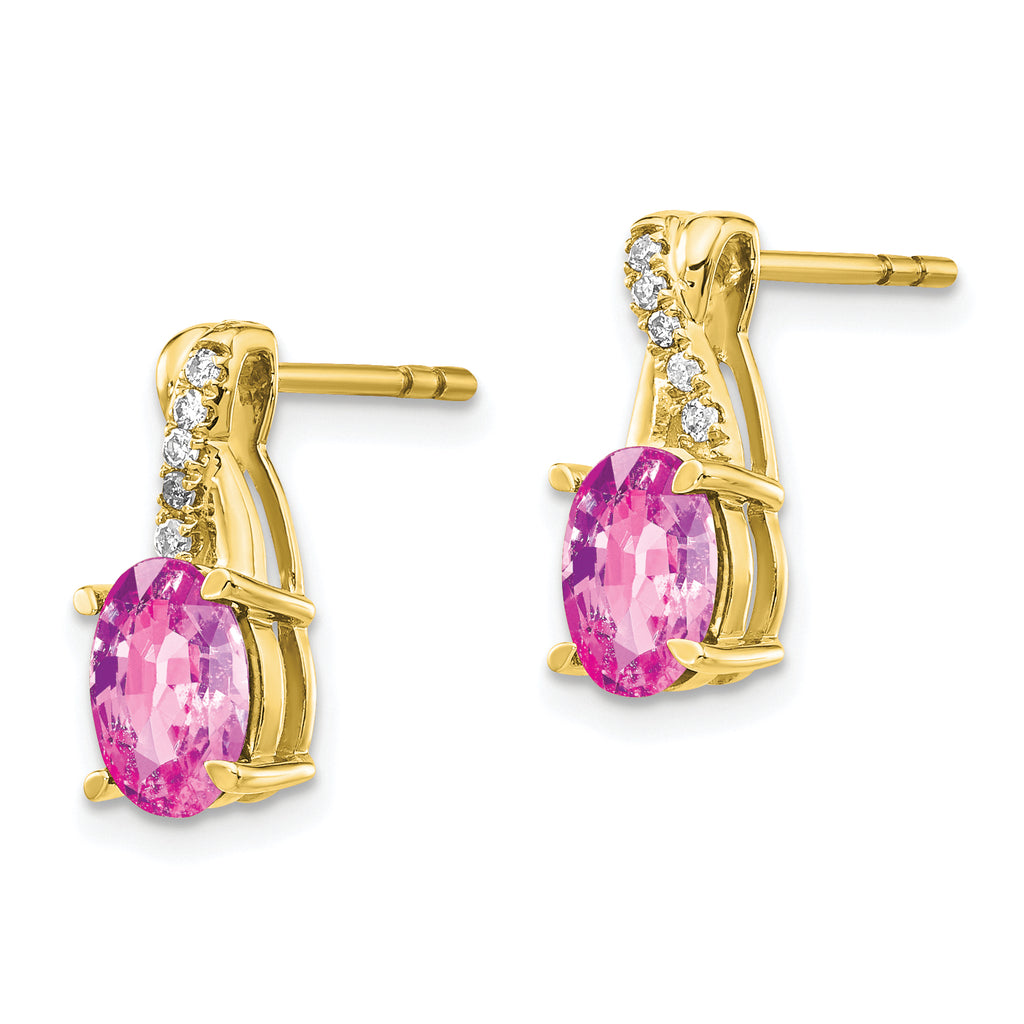 10K Yellow Gold Created Pink Sapphire and Diamond Earrings K194872