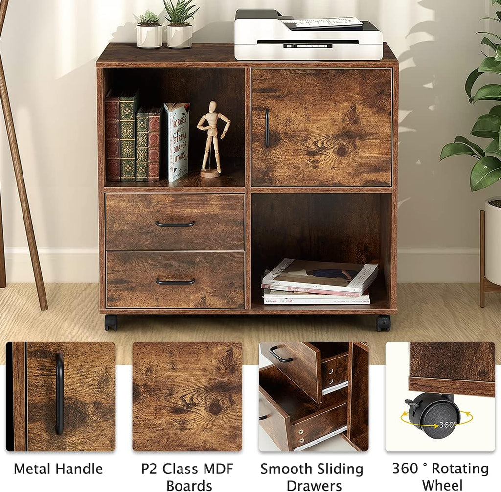 2 Drawers Mobile Wooden Lateral Filing Cabinet with Lockable Casters M89165