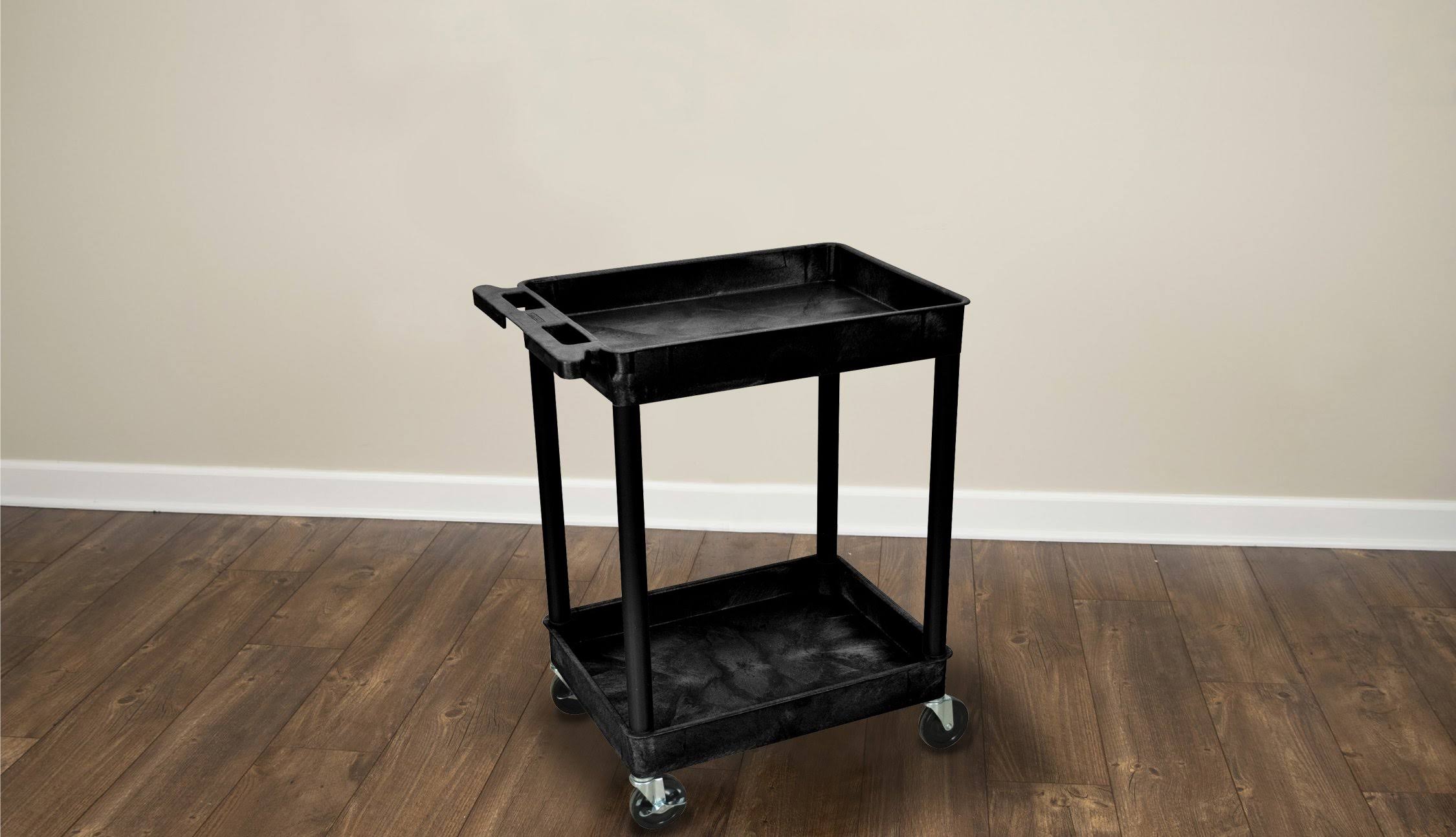 Black 2 Shelves Tub Utility Cart U5064