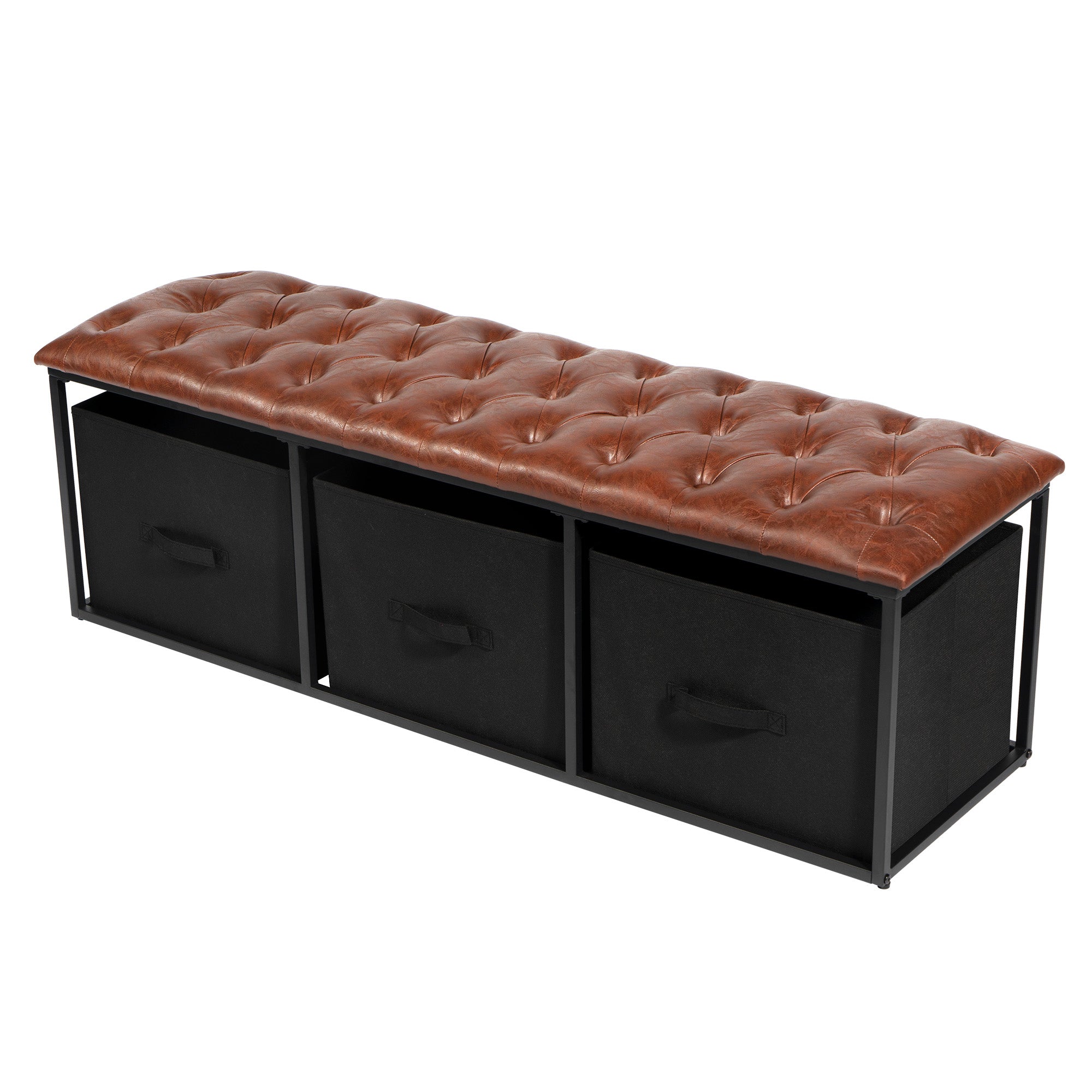 Brown Button Tufted Faux Leather Storage Bench G33872