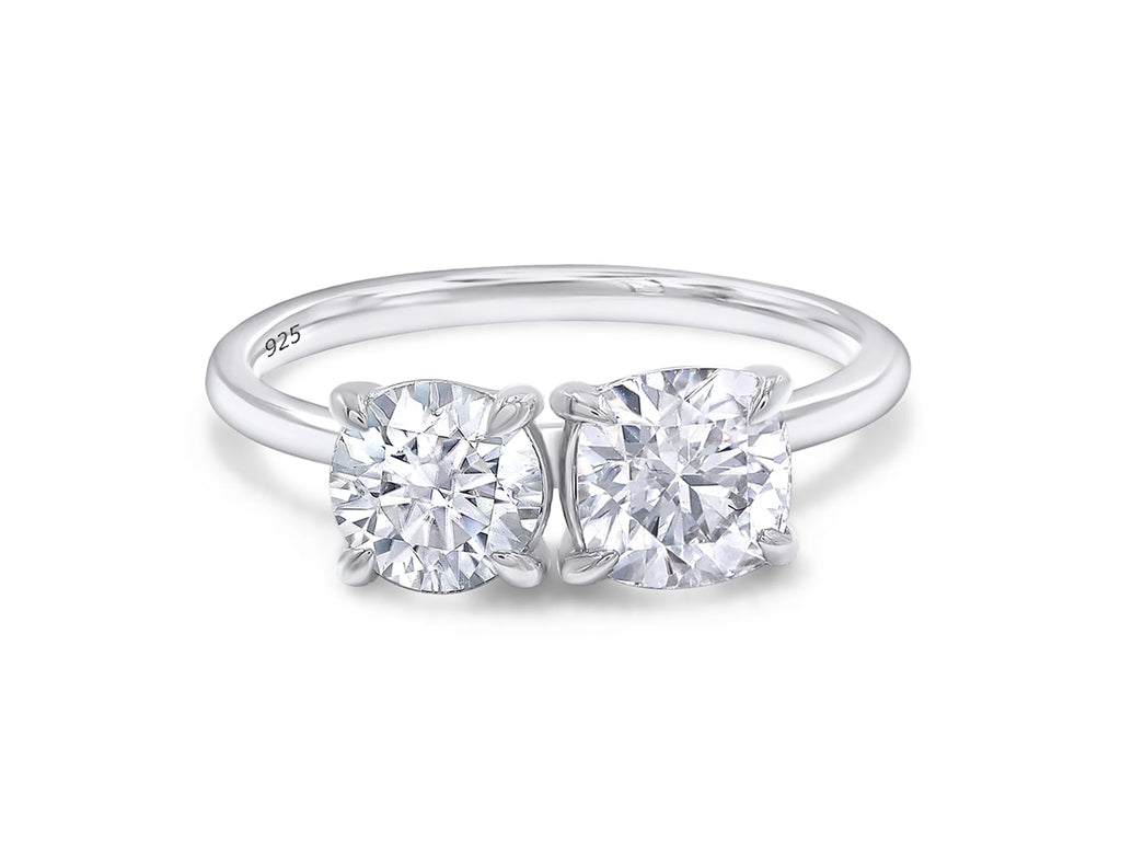 14K White Gold Over Sterling Silver Moissanite 2-Stone Engagement Ring T9951