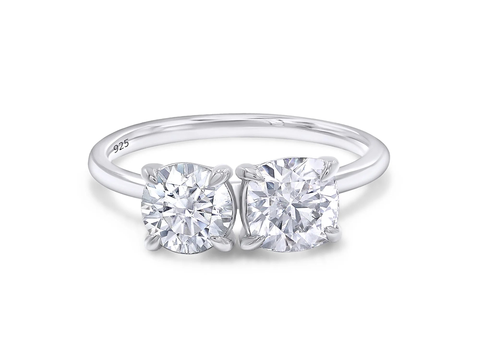 14K White Gold Over Sterling Silver Moissanite 2-Stone Engagement Ring T9951