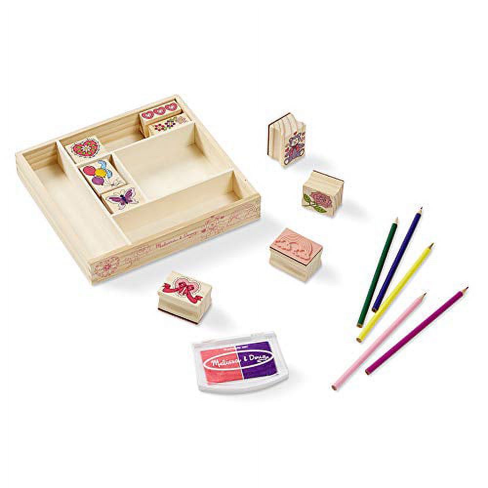 Wooden Stamp Set with 9 Stamps, 5 Colored Pencils, and 2-Color Stamp Pad N8654