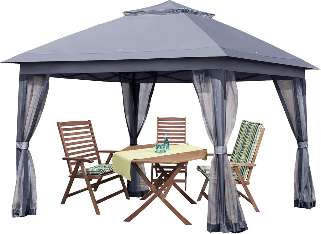 11x11 Grey Outdoor Pop up Gazebo with Mosquito Netting I72901