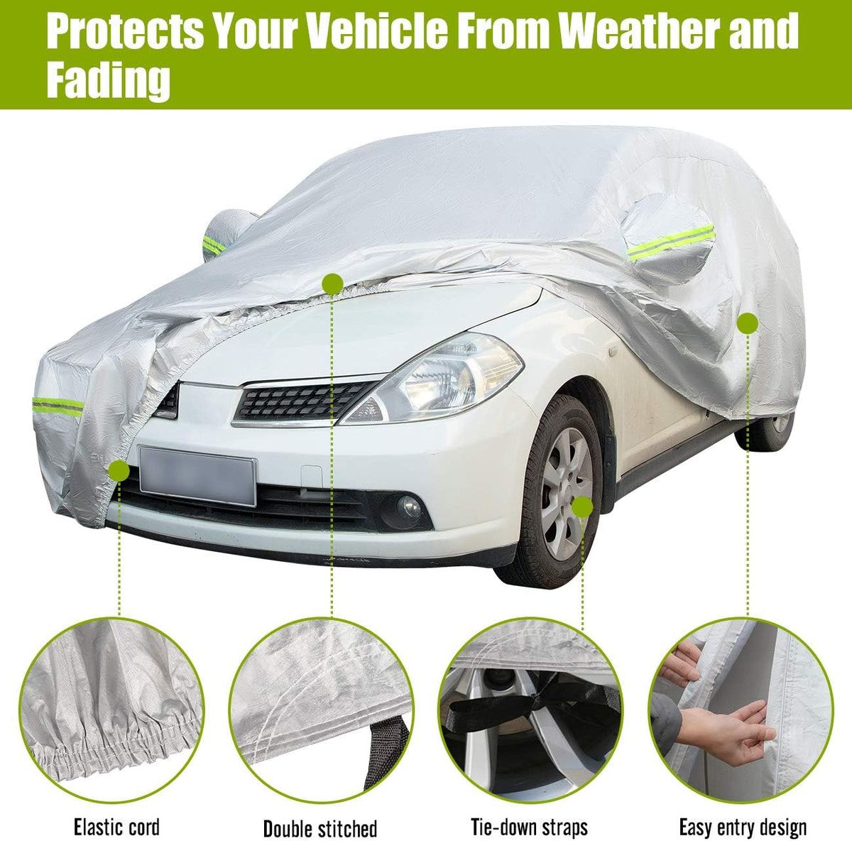 Hatchback Car Cover 5 Layers Universal Fit 146 to 157 inch Pack of 2 O24519