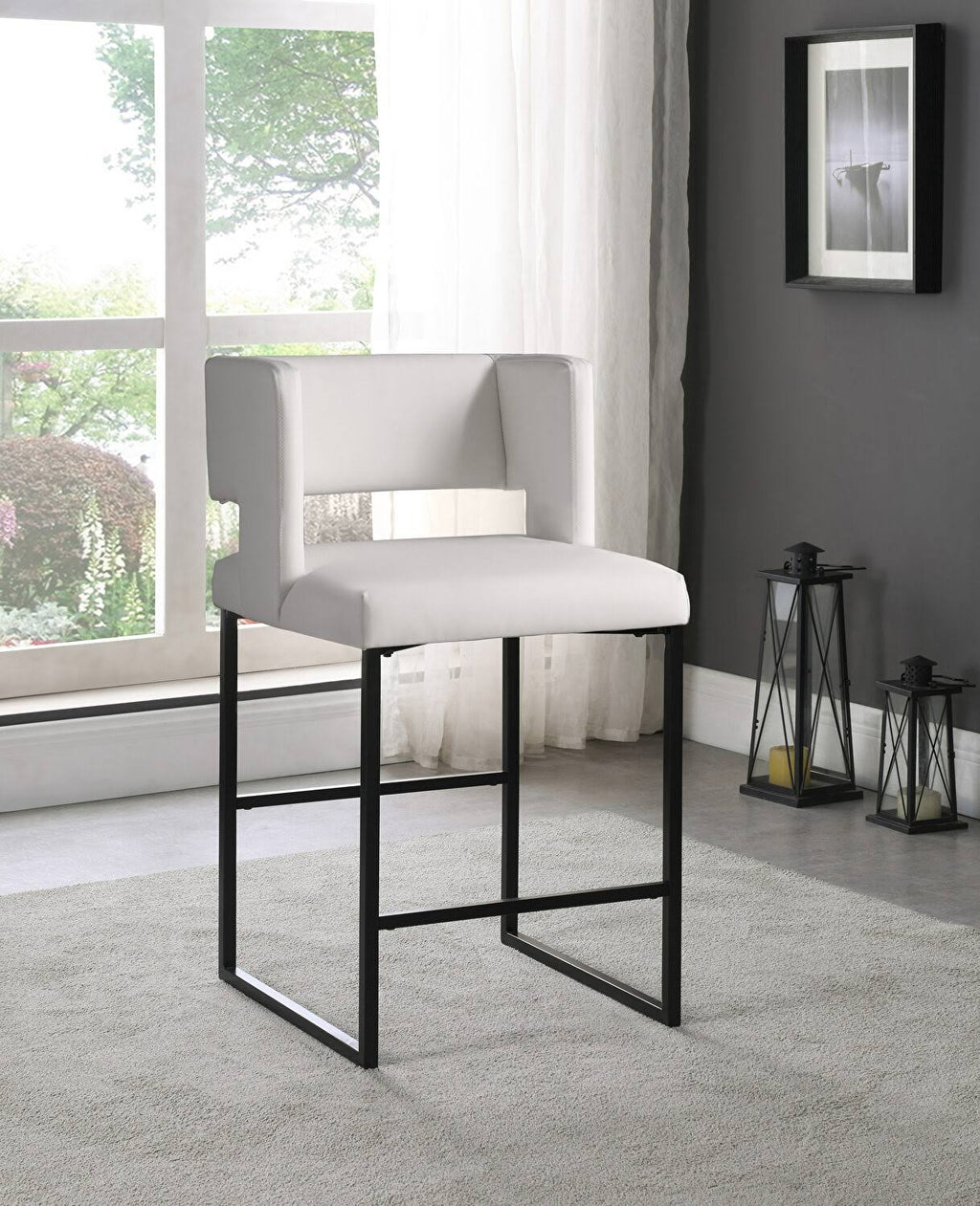 White Faux Leather Counter Stool Set of 2 Y3806